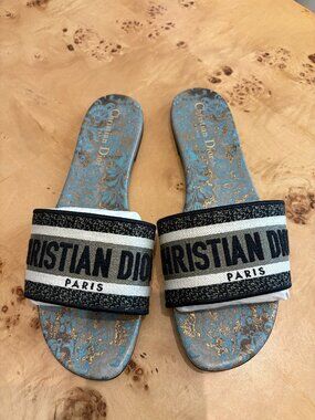 Authentic Christian Dior Dway Slide Sandals Motif Insole | Size 38 |